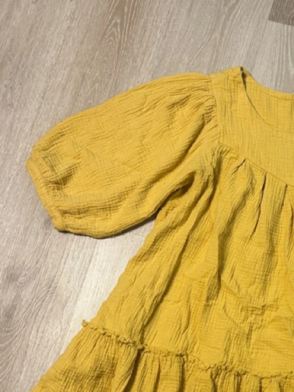 Gigio Mustard Yellow Gauze Babydoll Puffed Sleeves Tunic Top/Baby Doll Dress